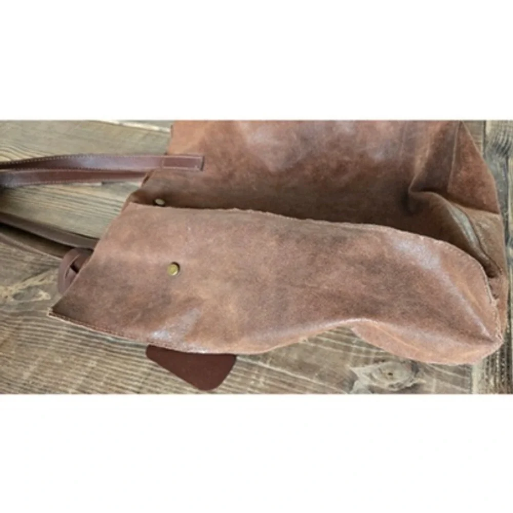 Vera Pelle Brown Suede‎ Tote Handbag Chestnut Carryall Leather Purse Italy Boho
